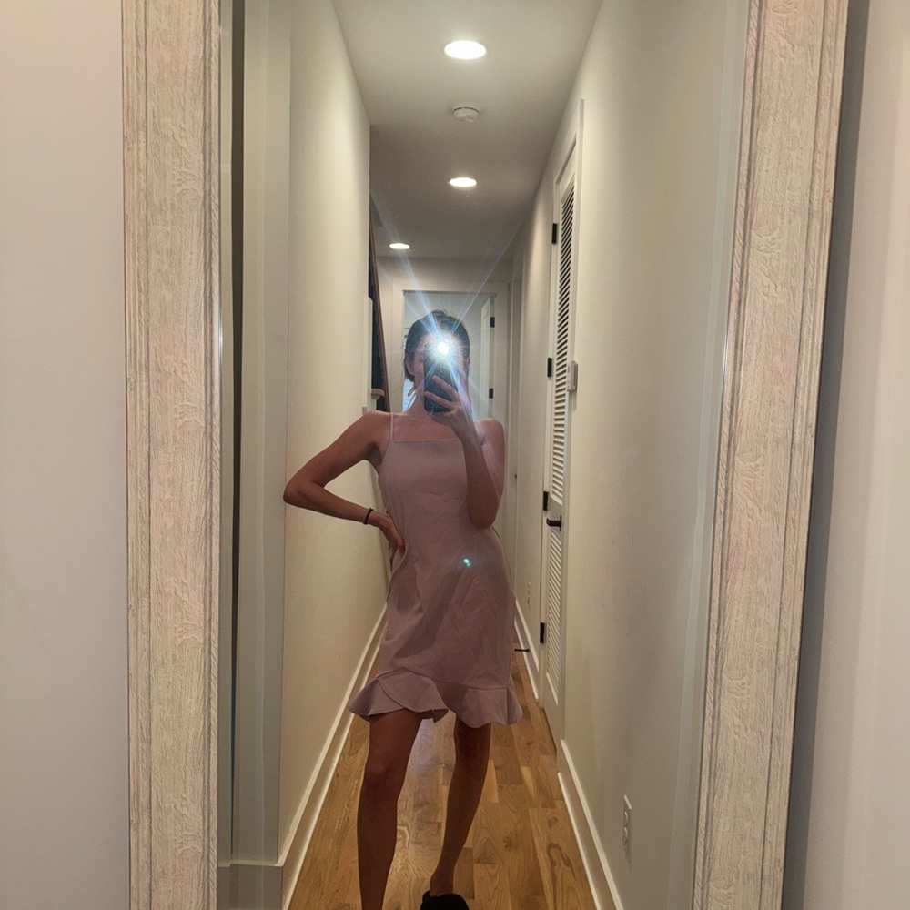 She + Sky Pink Sheath Mini Dress Mock Neck Short Sleeve
